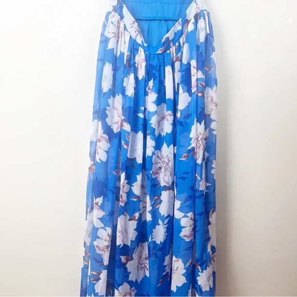 Pink Lily Blue Floral Sheer Maxi Dress Elegant Party Wedding M Cruise Feminine - Picture 9 of 16